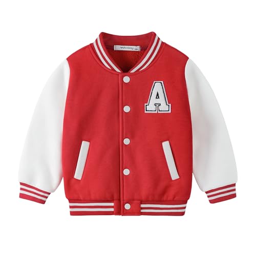 Image of Volunboy Kids Baseball Jacket Varsity Letterman Coat Fall Winter Fleece Bomber Vintage Outerwear