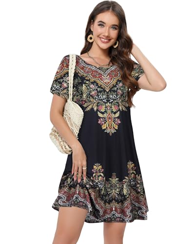 Image of Summer Dresses for Women Casual Tshirt Short Sleeve Floral Sundress Beach Cover Ups with Pockets 2026