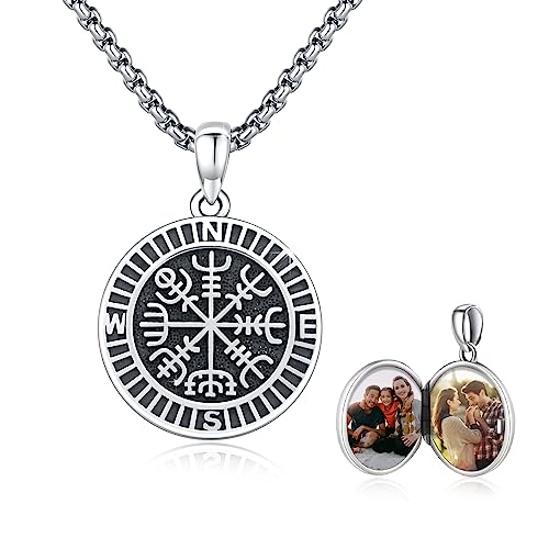 Collier médaillon viking boussole argent 925 anti-ternissement