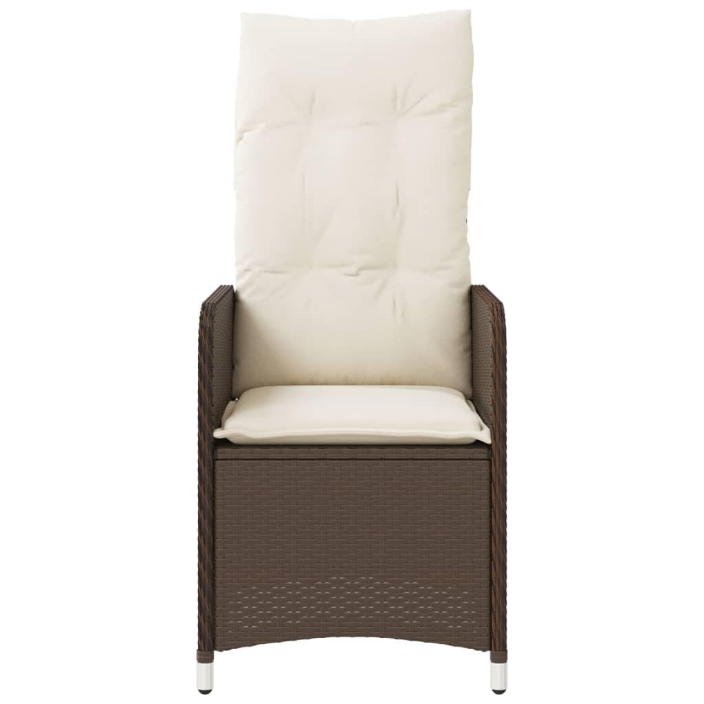 Poltrona reclinabile da giardino con cuscini in rattan sintetico marrone, mobile da esterno con schienale regolabile e struttura in acciaio robusta, comoda seduta per rilassarsi