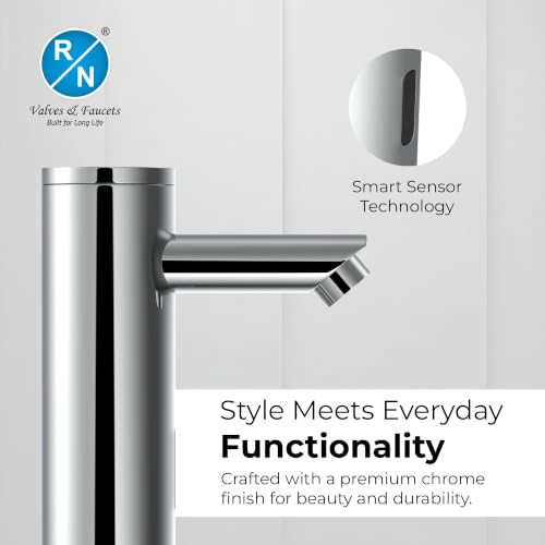 Image of RN Automatic Touchless Sensor Faucet for Wash Basin, Motion Sensor Bathroom Sink Tap, Hands-Free Smart Faucet with Chrome Finish, Water Saving Kitchen & Bath Fixture (Pillar Body.2)