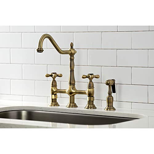Kingston Brass Ks1273Axbs Heritage 8-Inch Kitchen Bridge Faucet With Brass Sprayer, Antique Brass, 8-3/4-Inch #TOP1