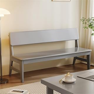 Rustic Solid Wood Dining Chair & Entryway Bench with Backrest - Sturdy Farmhouse Furniture for Dining Room Living Room Hallway Bedroom - Gray - 62.9in Long & Stylish