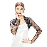 JLDATTIRE Women's Lace Shrug Sheer Mesh Cropped Cardigan Bolero Long Sleeve Open Front Shawl Crop Dress Cover Top Black