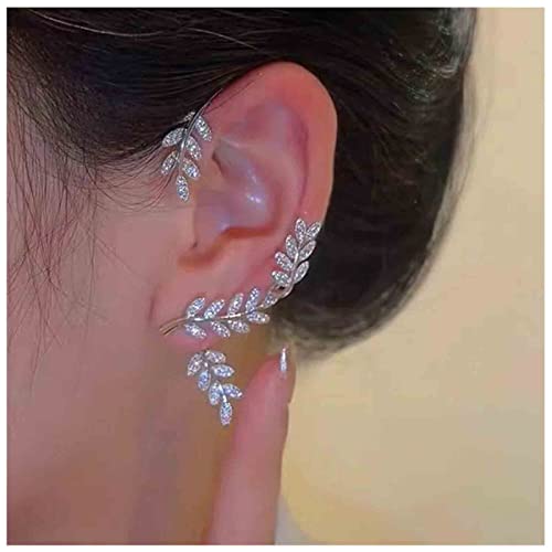 Yheakne Boho Cz Leaf Ear Climber Earrings Silver Crystal Leaf Ear Wraps Earrings Vintage Leaf Cuff Earrings Branch Crawler Earrings Jewelry For Women And Girls (Silver) #TOP5