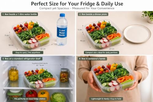 Image of VOLCANO Fridge Storage Containers, Fridge Organizer with Removable Drain Plate & Secure-Sealing Lids, Fridge Storage Boxes Keep Fruits, Vegetables Fresher, Container Box (5 grid Fridge Storage Box)