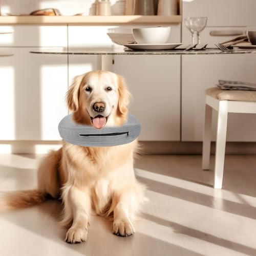 BUYGOO Aufblasbare Halskrause Hund, Aufblasbare Halskrause für Hunde & Katzen, Einstellbar Schutzkragen Hunde, Halskrause Hund Aufblasbar, Hundekragen für Genesung nach Operationen oder Wunden, Grau,L