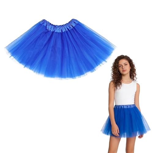 GIUSOBG Tutu Elastico Tul 4 Capas 30 cm Tutu Niña, Adulto Adolescente Falda Tul Mujer Retro 80s Fiesta Halloween Carnaval Disfraz (FR/ES, Letras, M, 32, Regular, Regular, Azul Rey)