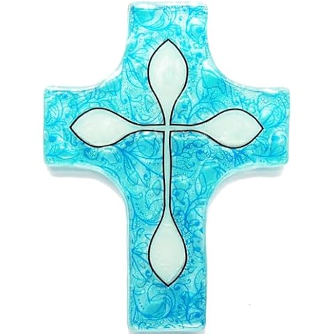 Bolla Glass Art - White Cross, Fused Glass, 4x2.9 IN, Wall/Handheld Handmade (Cross Collection) Cover