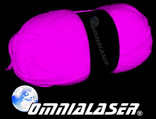OmniaLaser OL-UVWOOLPINK2 - Lana reactiva a la luz de Wood, UV, para glow parties, ovillo de neón, rosa, 2 unidades