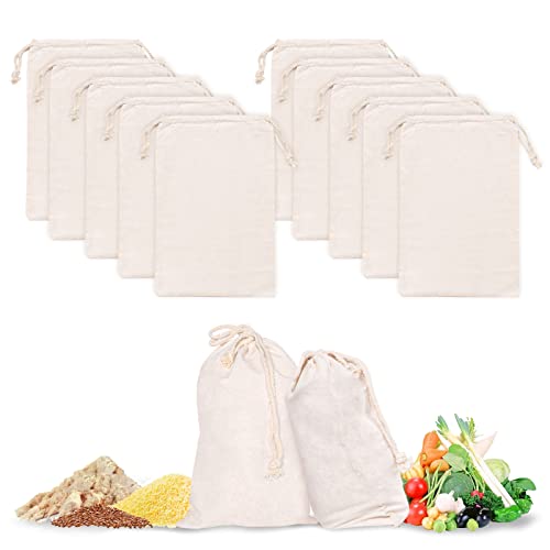 BOSCOW Pochon Tissu,10 Pièces Petits Sacs en Tissu Sachet Coton 20x30cm,Sac Toile de Jute Pochette Tissu Cordon Sac Sacs-cadeaux Réutilisables Cover
