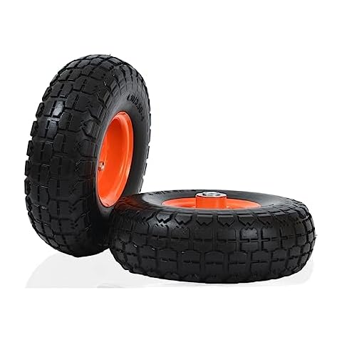 Tiousmoky 10" Flat Free Tires Solid Heavy Duty Tires Wheels, 4.10/3.50-4 Air Less Tires with 5/8 Center Bearings Cover