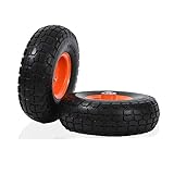 Tiousmoky 10' Flat Free Tires, Solid Heavy Duty Wheels, 4.10/3.50-4 Air Less Tires with 5/8 Center Bearings