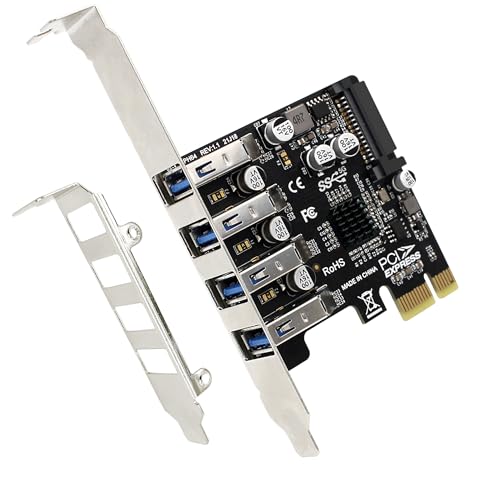 Image of PCI-E USB 3.2 GEN1 Card 4-port PCI Express to USB-A Expansion Card, 5Gbps USB 3.0 Port Controller Adapter for Windows 11 /10 /8 /7 /XP /Vista /LINUX, Can Connects to High Power Devices to 15PIN Power Supply