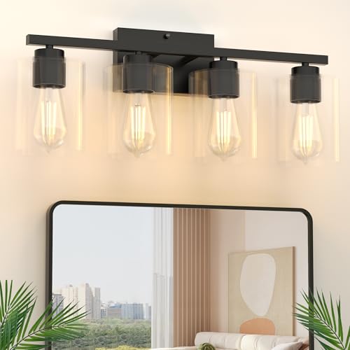 Honesorn Bathroom Light Fixtures 4-Light, Bathroom Vanity Light Matte Black,