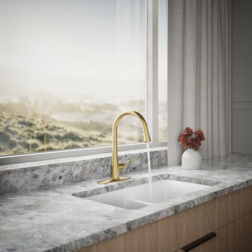 Image of Kohler 22036-2MB Simplice Touchless Pull Down Kitchen Faucet, Kitchen Sink Faucet with Pull Down Sprayer, Vibrant Brushed Moderne Brass