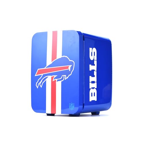 Image of Ukonic NFL Buffalo Bills 15-Can Mini Fridge 10L - AC /DC Powered, Official Team Colors & Logo, Portable Cooler for Tailgates, Home, Office, or Car