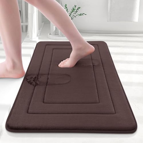 Cybrixus Bathroom Rug Mat 60x40cm, Soft and Absorbent Microfiber Bath Rugs, Non-Slip Shaggy Bath Carpet, Machine Wash Dry, Bath Mats for Bathroom Floor, Tub and Shower(Brown)