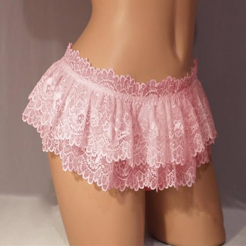 Men's Sissy Lingerie Panties Lace Ruffled Mini Skirt Thongs Gay Crossdressing Underwear2