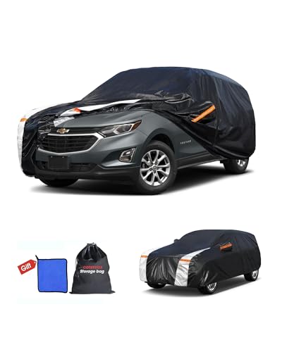 Image of Chevrolet Equinox Car Cover 100% Waterproof All Weather, Gift with Towel, 10 Layers SUV Car Cover Custom Fit 2005-2026 Chevry Equinox, Full Exterior Covers Rain Sun UV Protection with Door Zipper.