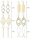 FUNEIA 6 Pairs Drop Dangle Earrings for Women Long Bar Double Twist Wave Curved Threader Cut Out Leaf Lightweight Earrings Set