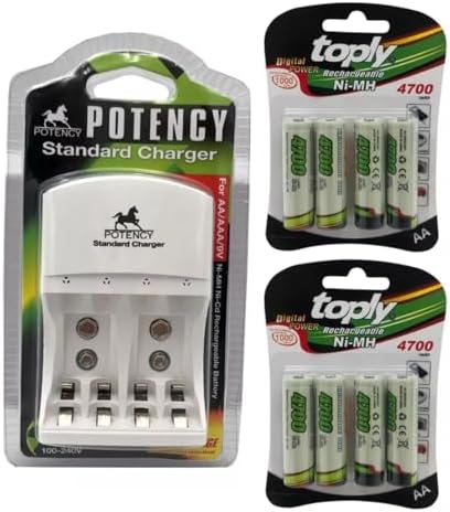 Kit Carregador de Pilhas e Baterias 9v Bivolt + 4 Pilhas AA 4700m...