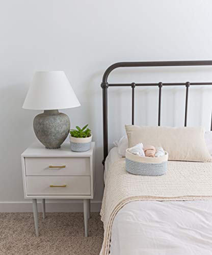 Organihaus Set Of 3 Blue Basket Storage | Small Rope Basket | Shelf Storage Basket | Decorative Nursery Storage Bins | Storage Baskets For Closet | Baby Storage Organizer | Blankets Storage Basket #TOP3