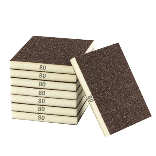 8 Pcs Éponge de Ponçage, Éponges Abrasives Grain 80, Blocs de Ponçages, Tampon de Ponçage humides et Secs Flexibles pour Bois, Métal, Plastique, Plaques de Plâtre, Cloisons sèches (12 x 10 x 1,3 cm)