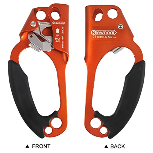 Newdoar Left Hand Ascender Rock Climbing Tree Arborist Rappelling Gear Equipment Ce Certified Rope Clamp For 8~12Mm Rope(Left Orange) #TOP2