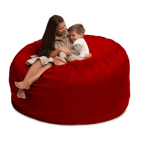 Image of ULTIMATE SACK 6000 6-Foot Bean Bag Chair, Red Suede Cover - Oversized Foam Lounger, Floor Seat, Small Sofa, or Couch Bed for Living Area, Gaming Room, or Reading Lounge