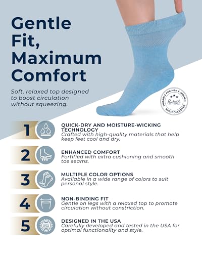 Image of Pembrook Bamboo Viscose Diabetic Socks for Women & Men - 6 Pairs | Breathable Wide Non Binding Plus Size Socks | Loose Fit