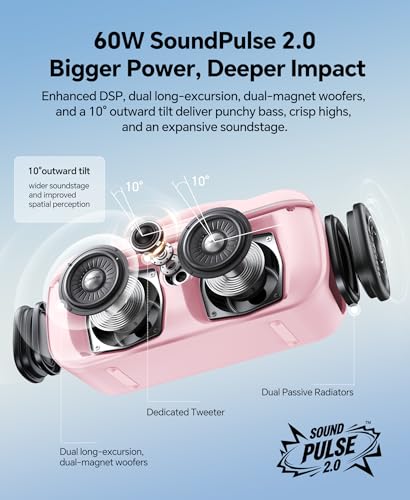 Image of dbsono Portable Bluetooth Speaker Wireless: 100W(Peak) SoundPulse 2.0 with BassBoost, Waterproof Loud Party Speakers, Unlimited Pairing, TWS for Outdoor /Indoor, Beach Vacation Essential, Pink