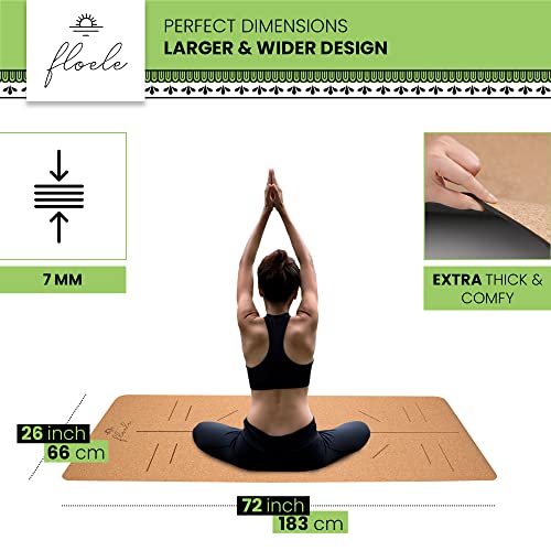 Floele Eco Friendly Yoga Mat (183 X 66 X 0.7 Cm) Extra Wide & Thick Exercise Mat - Non Toxic & Non Slip Yoga Mat With Strap, Cork Ball & Storage Bag #TOP1