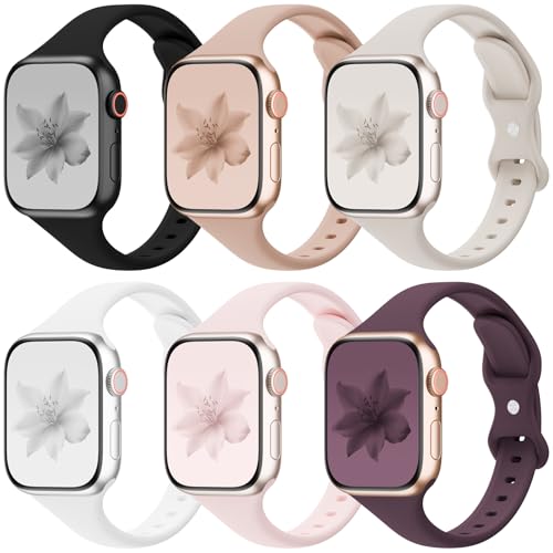 6 Pack Thin Slim Bands Compatible with Apple Watch 38mm 40mm 41mm 42mm 44mm 45mm 46mm 49mm Women Men, Replacement Soft Silicone Sport Strap for iWatch Series 11/10/9/8/7/6/5/4/3/2/1 Ultra SE by Distore - Used condition - US$8.01