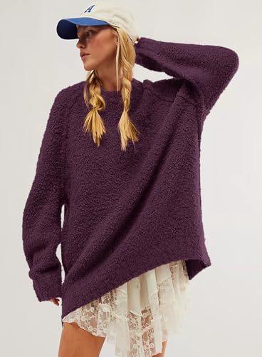 Image of Beaully Women's Oversized Crewneck Sweaters | Oversized style, Tunic sweater, Fuzzy knit, Soft knit, Loose fit, Drop shoulder