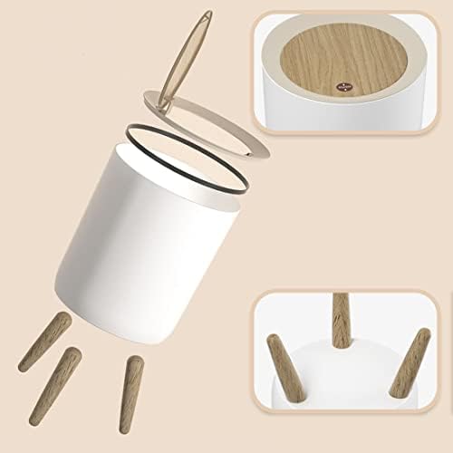 Round Trash Bin with Lid, 7 Liter Rubbish Bin, Plastic Garbage Can with Legs, Dogproof Trash Can with Push Button, Modern Waste Basket for Bedroom Bathroom Living Room Office