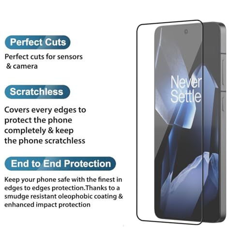 Image of POPIO Military-Grade Gorilla Tempered Glass For OnePlus 13R (Black) 9H Hardness, Edge-to-Edge Full Coverage, Anti-Scratch, Bubble-Free, Ultra Clear HD Glass, Oleophobic Coating, Face ID Compatible