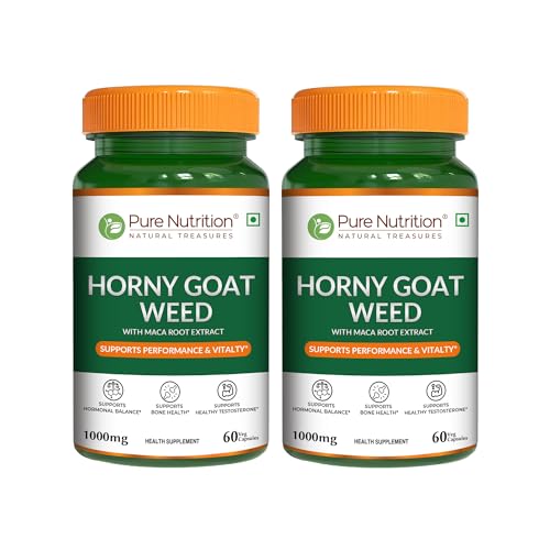 Image of Pure Nutrition Horny Goat Weed with Maca Root Extract 1000mg - 120 Veg Capsules (60 X 2) | Supports Energy, Stamina, Bone & Hormonal Health