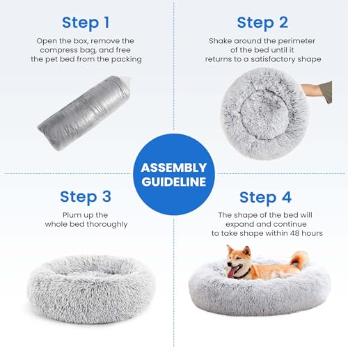 Image of NEWBULIG 37.4x37.4 Inch Dog Couch Bed, Round Shape Large Sized Donut Beds for Indoor Dogs and Cats with Removable Cover, Anti-Slip, Cozy Fluffy Sofa, Grey