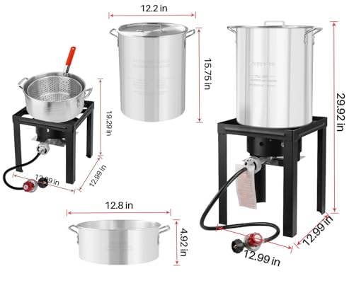 Outdoor Turkey Deep Fryer Set Seafood Boiler Kit Fish Fryer with Crawfish Boil Pot Basket 55000 BTU Untimed Gas Burner Heavy Duty Steel Frame 30 & 10 Quart Aluminum Stock Pot & Basket Lid
