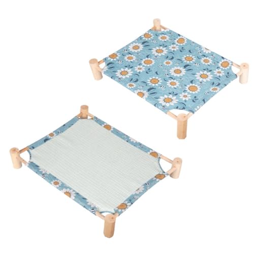 猫 ベッド ペットベッド ハンモック 【接触冷感/綿麻リバーシブル】 オールシーズン 猫用 犬用ベッド 木製 脚付き 通気性 湿気対策 洗える 安定性 小型犬にも対応 (A,S)