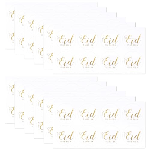 96 Stück / 12 Blatt Eid Mubarak Aufkleber 4cm Goldene Eid al Adha Aufkleber Islam Muslimische Aufkleber Dekorationsaufkleber Umschlagsiegel für Eid Partygeschenke