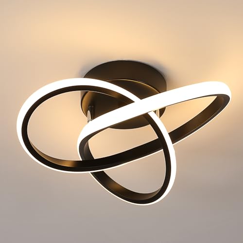 Comely - Plafoniera LED rotonda a Soffitto, nera, potenza di 30W, 3375LM. Design Moderno a intreccio. Luce bianca calda 3000K, adatta ad Corridoio, Cucina, Camera da Letto o Soggiorno,30cm