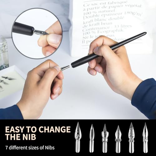 Featty TM-F1 Dip Pen For Drawing With Ink - Antique Wooden Calligraphy Kits thumb #6