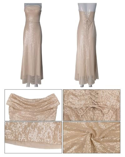 Image of BOLLEY JOSS Women's Sequins Midi Dress Sexy Back Slit Spaghetti Strap Bodycon Long Dress Summer Sparkly Party Dresses