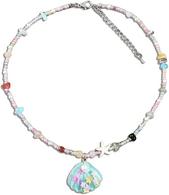 Seashell Starfish Pendant Necklace for Women Y2K Ocean Seashell Necklace Candy Color Bead Ball Charm Choker Summer Beach Jewelry