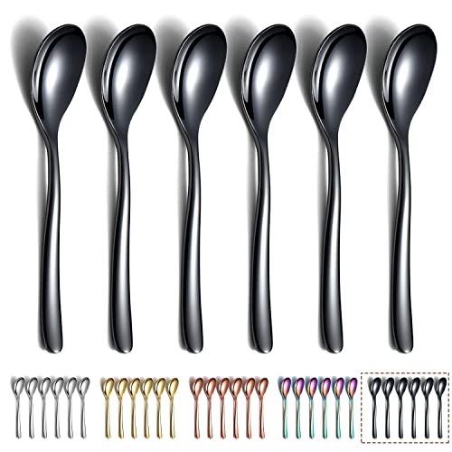 Lot de 6 cuillères à café noires Kyraton 14cm en acier inoxydable avec revêtement en titane Cuillères à café noires Cuillères à expresso Cuillères à dessert mini cuillères au lave-vaisselle