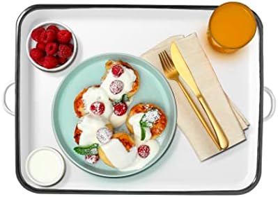 17” White Enamel Serving Tray with Handles and Baking Cookie Shee...