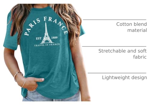 Image of Paris France Shirt Women Eiffel Tower T Shirt Travel in France Tshirts Vacation Tees Paris Tops
