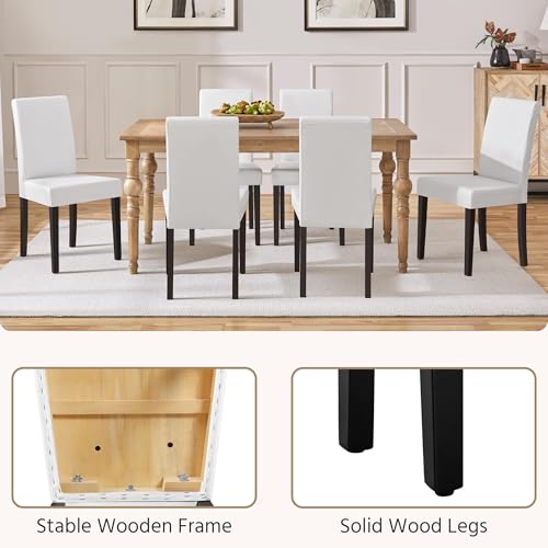 Image of Yaheetech Dining Chairs Set of 6 Faux Leather Modern Dining Room Chairs with Rubberwood Legs and Padded Seat for Kitchen /Living Room /Restaurant, White